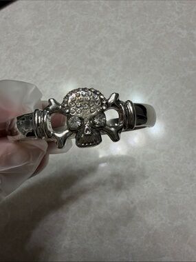 Silver Crystal Skull Bangle Bracelet - Women Jewelry